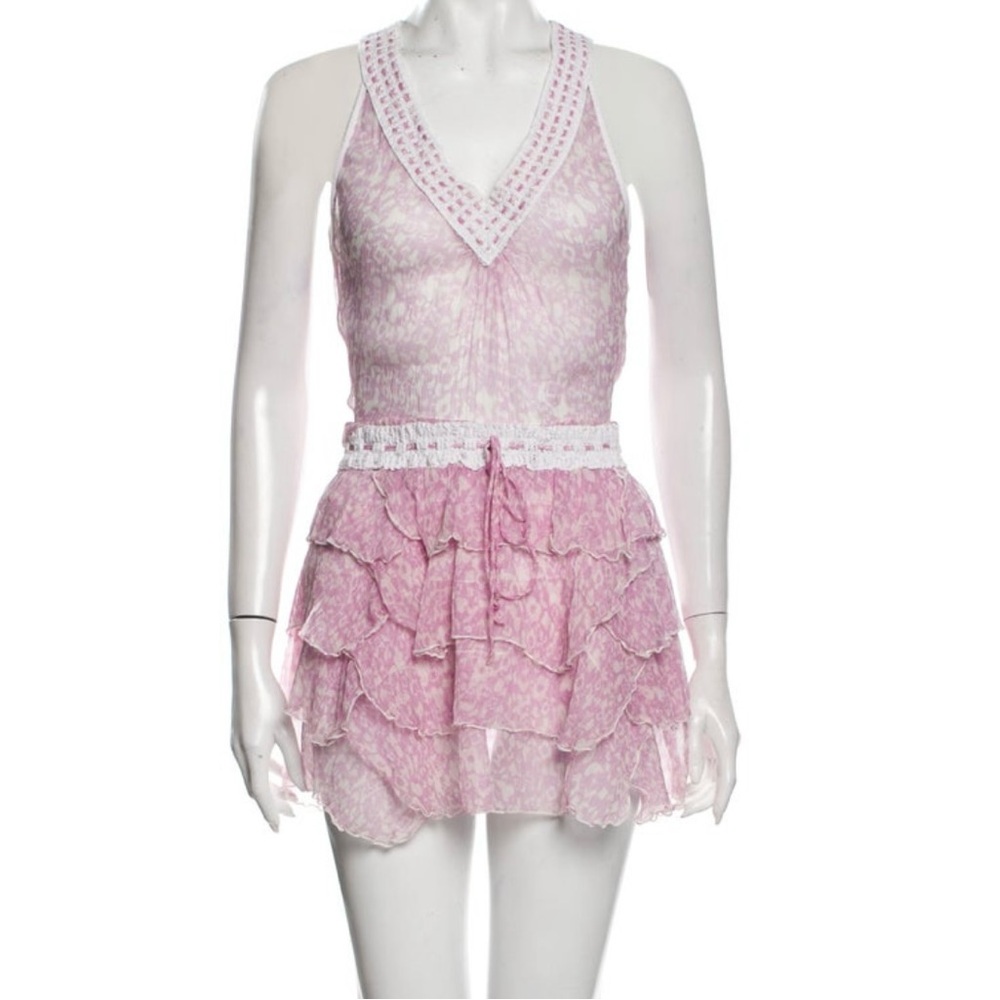 Poupette St. Barth Pink Ruffled Mini Dress